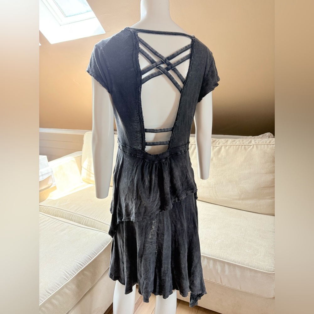 Free People Rocket Cat Boho Grunge Black Linen Cotton Blend Dress Size Medium - Picture 6 of 11